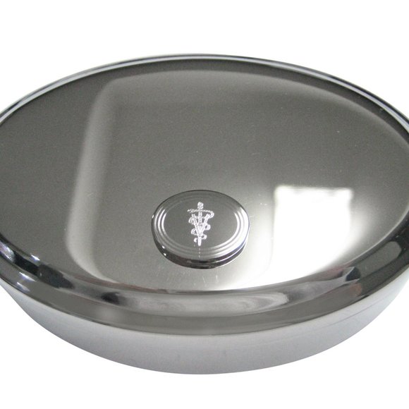 Caduceus Symbol Oval Trinket Jewelry Box - Picture 1 of 2